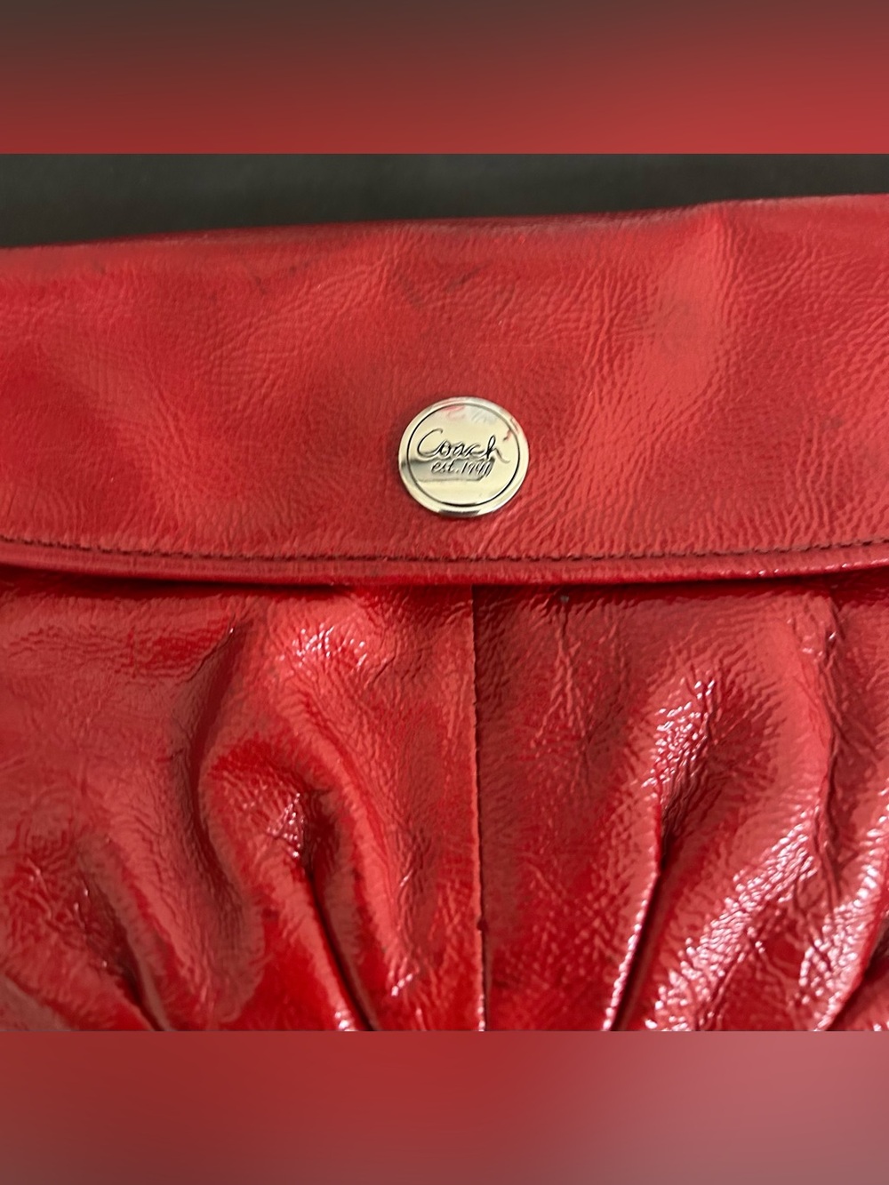 Coach Red Leather Pleated Clutch with Signature Button, with hang tag. EUC - Picture 3 of 7